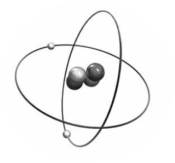 A helium atom composed of two heavy protons, two heavy neutrons and two electrons.