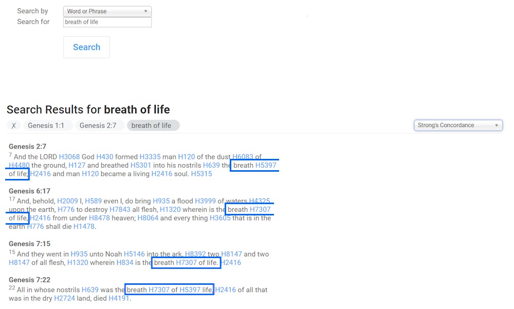 Breath of life appears 4 times in the Bible. Only once with H5397.