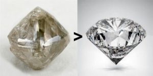 Diamond production. From rough to finished, a process with four steps that take years to master. That's learning