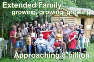 Extended family. Growing, growing, growing as world population approaches 8 billion people.