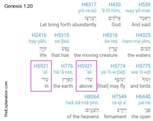 Genesis 1.20 shows us that the Biblical Hebrew word 'al' can be translated both with 'in' and 'above' The reality is water 'in' Earth's atmosphere.