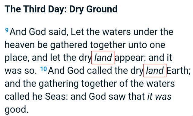 Genesis 1:9-10 The word 'land' is added in the KJV.