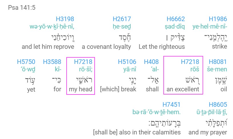 head and excellent from identical Hebrew word rosh, H7218